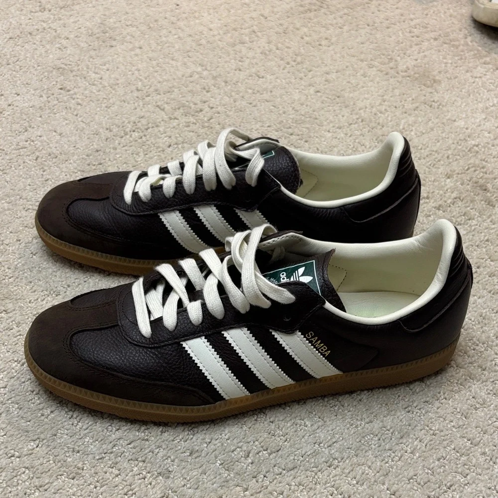 adidas Samba Men's Brown and White Leather Sneakers - Picture 4 of 5